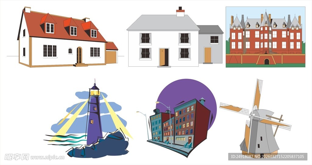 多样建筑与风车模型展示