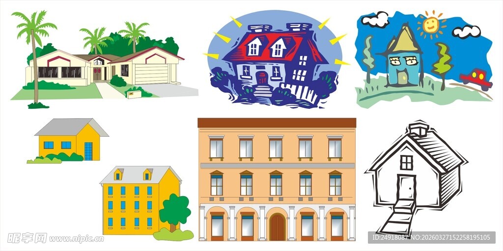 多样建筑插画展示