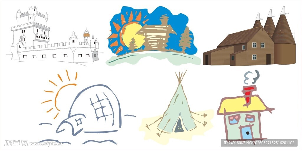 卡通风格的多样场景插画