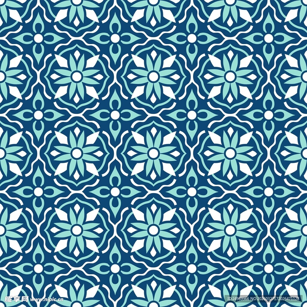 蓝绿色几何花纹图案