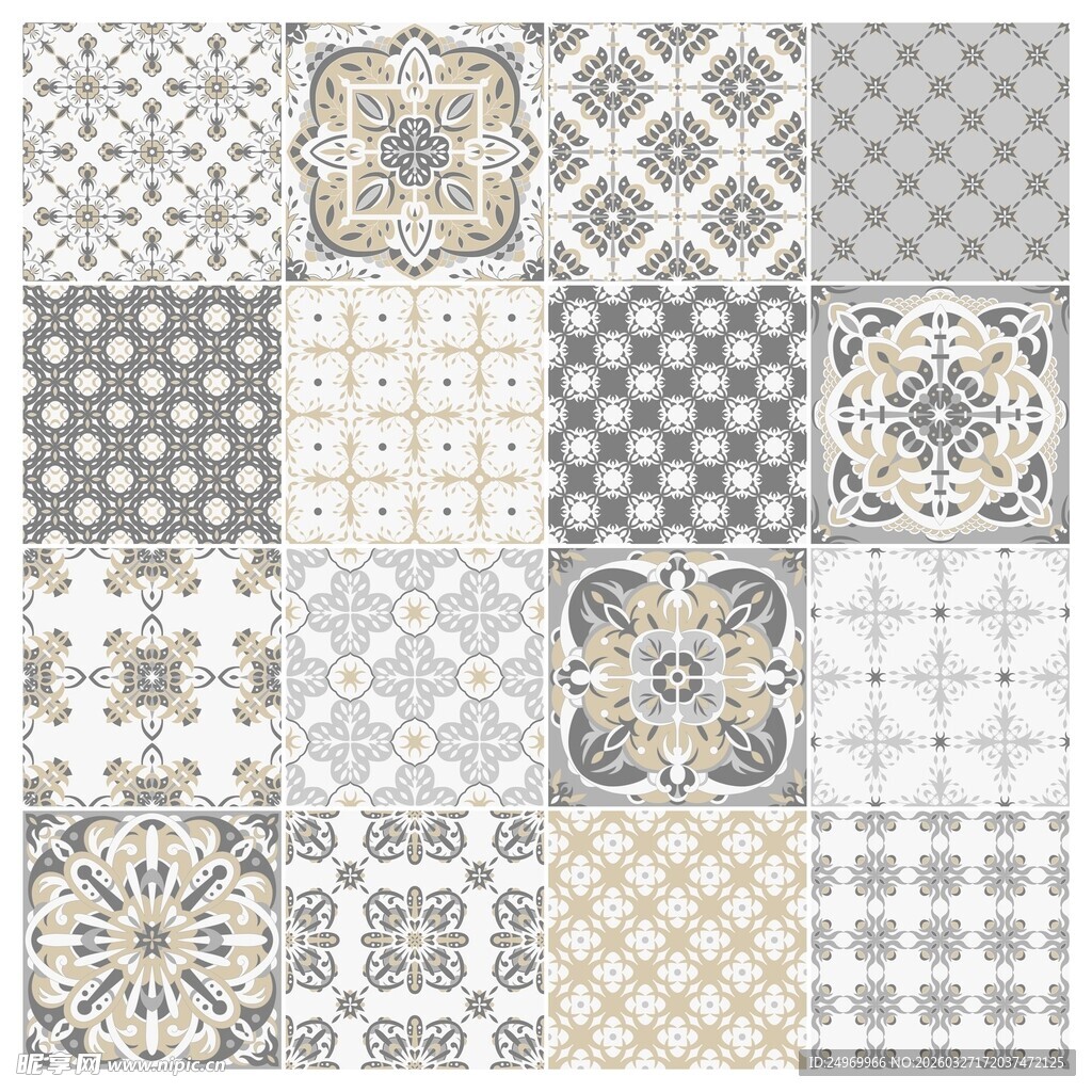 复古几何图案瓷砖集合