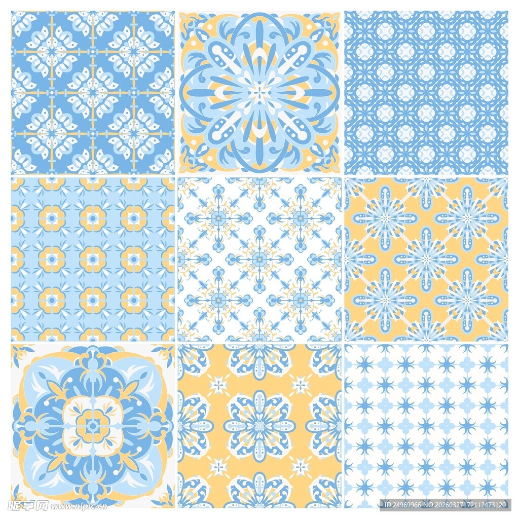 蓝黄几何图案瓷砖设计素材