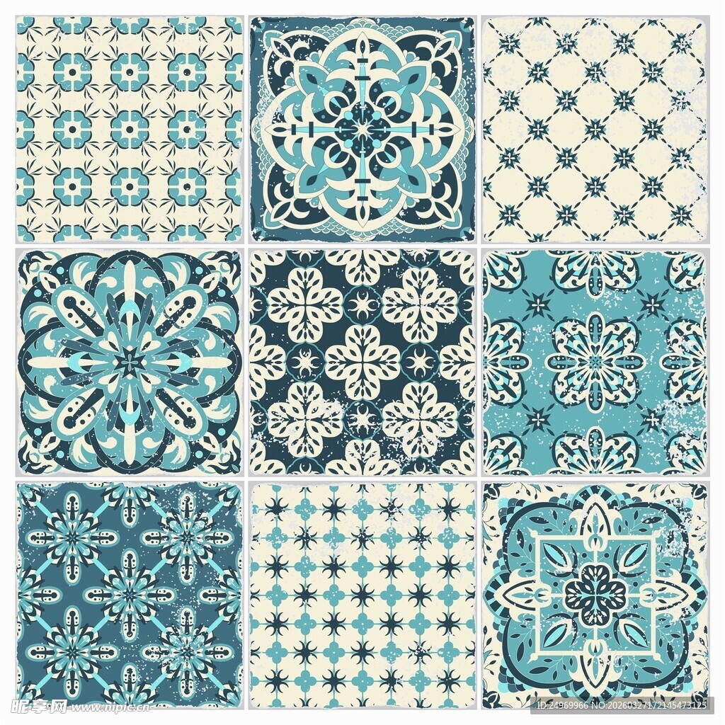 蓝调几何花纹瓷砖图案集