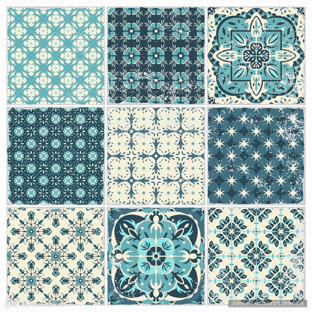 蓝白几何花纹瓷砖图案集