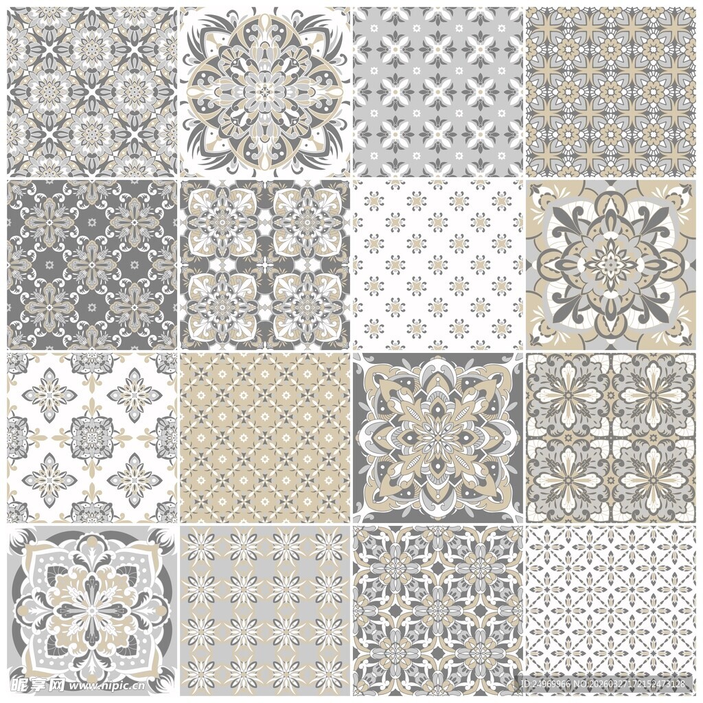 复古几何图案无缝纹理集合