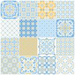 蓝黄几何图案拼接装饰元素