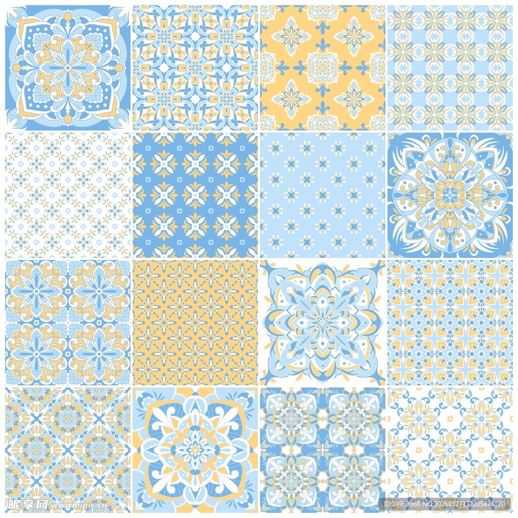 蓝黄几何图案拼接装饰元素