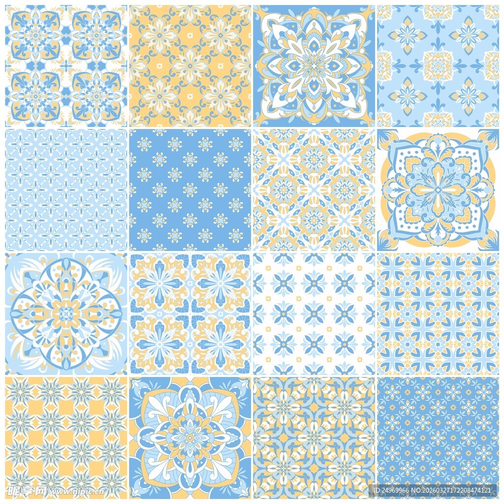 蓝黄拼贴几何图案纹理背景