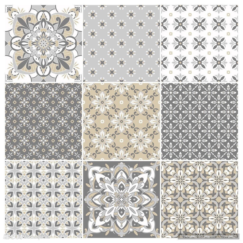 复古几何花纹瓷砖图案集合