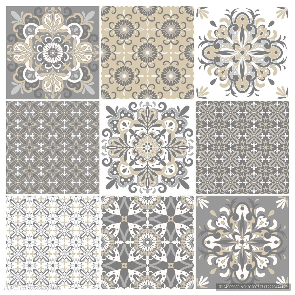 复古几何花卉图案设计素材