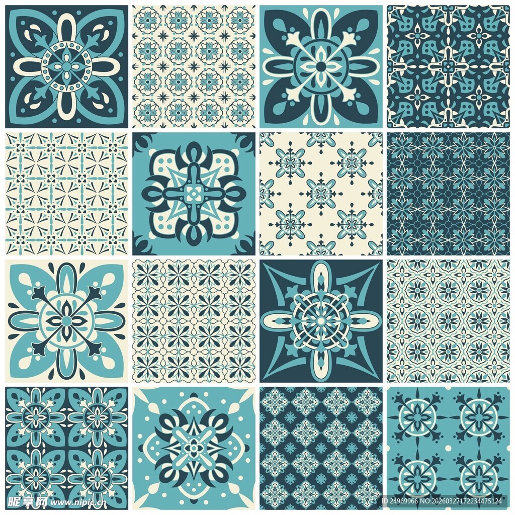 蓝绿花纹瓷砖图案集合