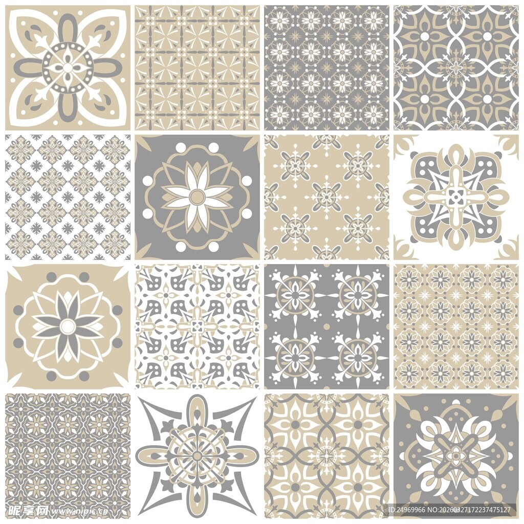 几何花卉瓷砖图案设计