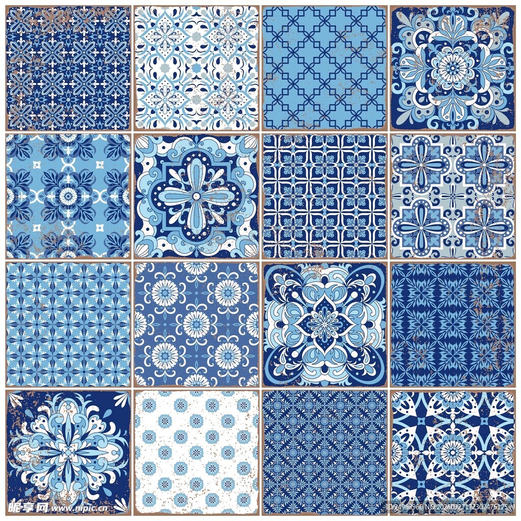 蓝白花纹瓷砖图案集锦