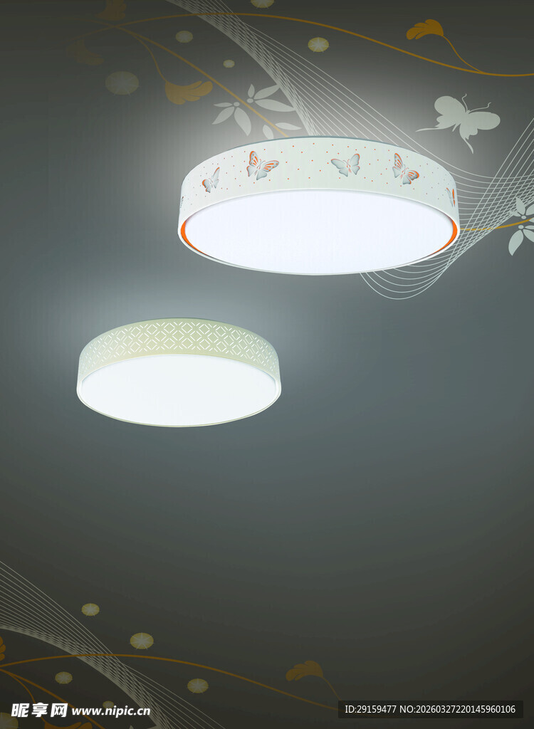 两盏圆形吸顶灯