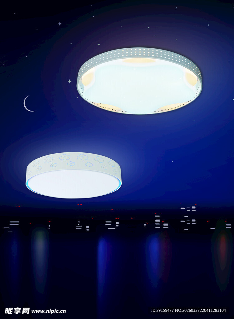 夜空下的发光圆形装置