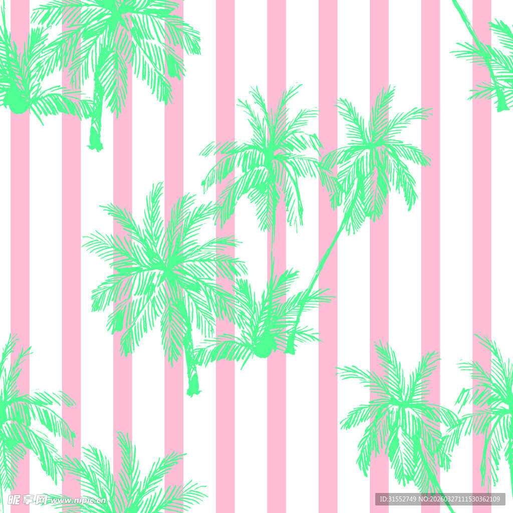 粉色背景上的绿色棕榈树图案