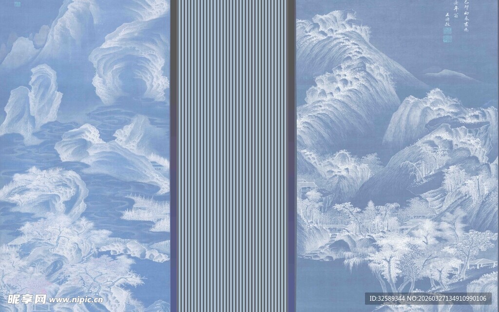 蓝白花卉图案纹理背景