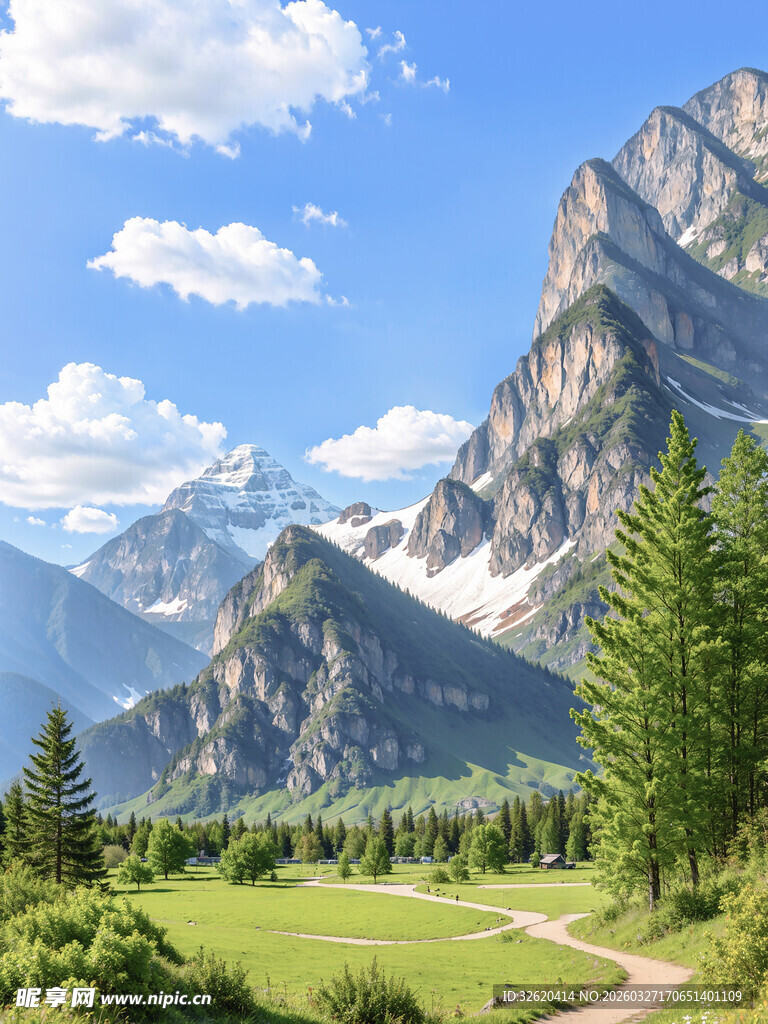 山间绿野中的蜿蜒小路