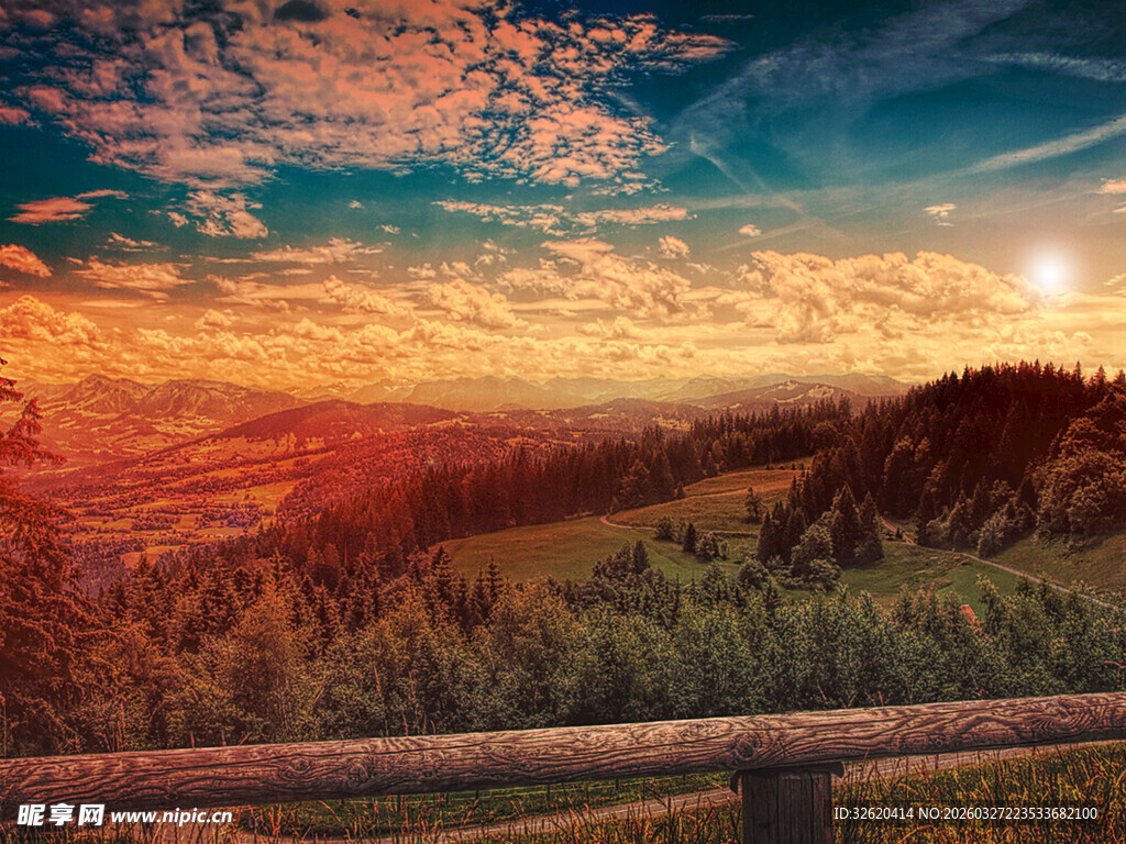 夕阳下的山林美景