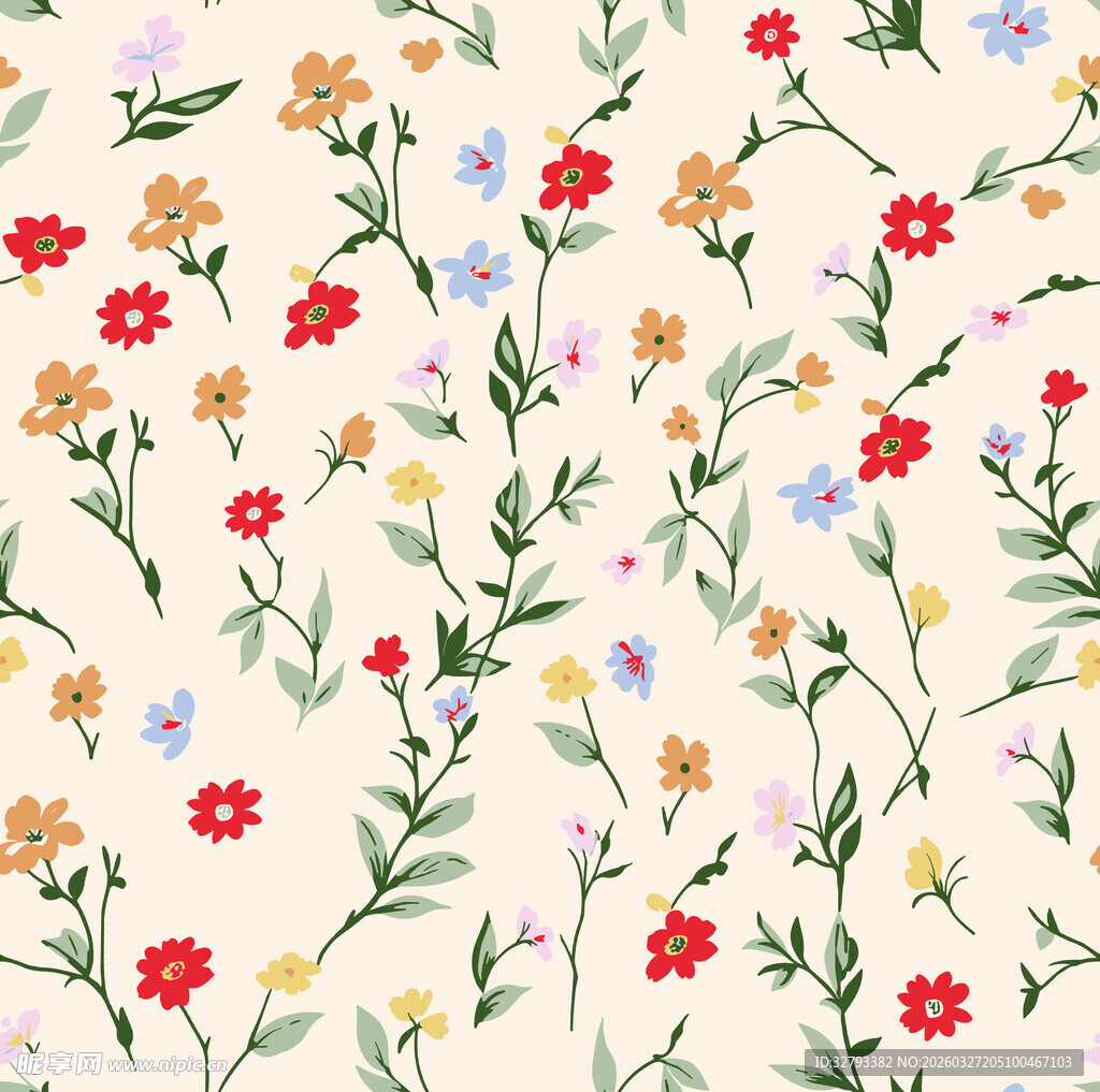手绘多彩花卉无缝图案