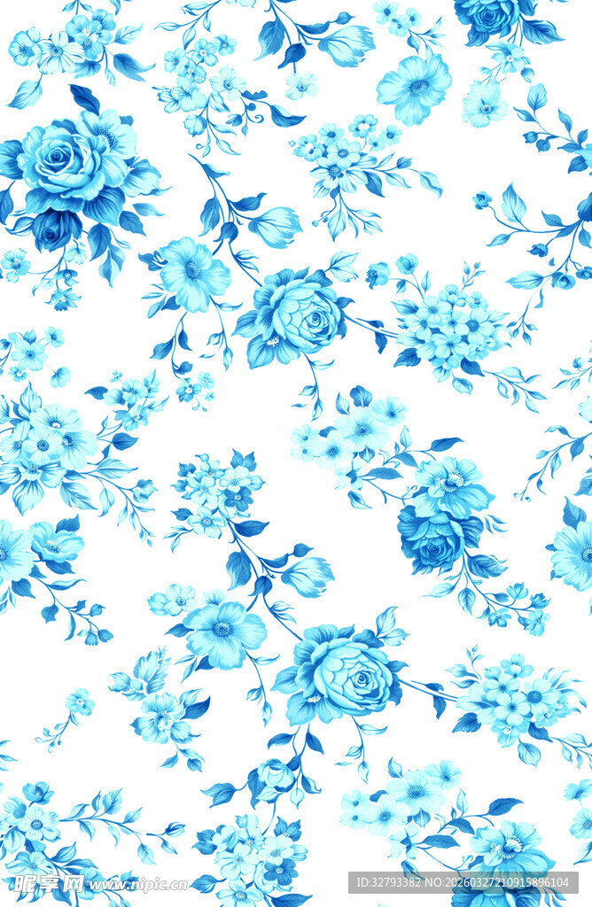 蓝白花卉图案无缝背景