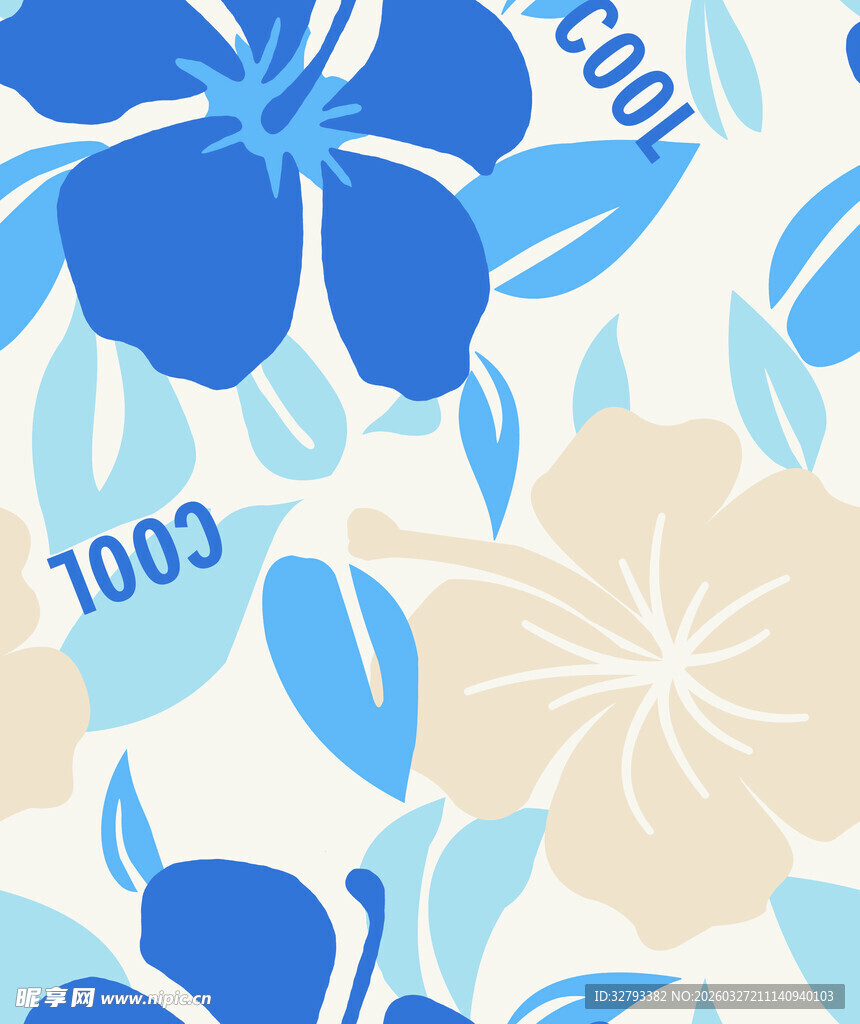 蓝白花卉图案背景纹理
