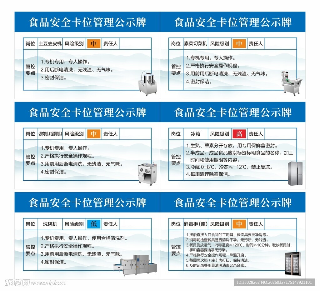 食品安全设备卡位管理公示牌