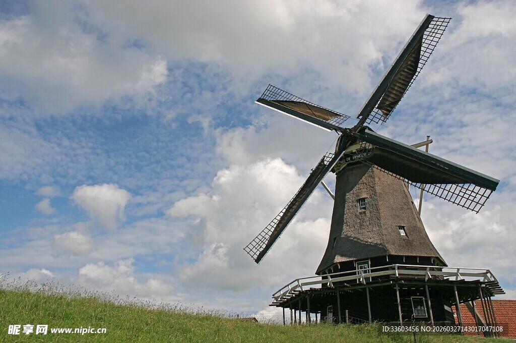 荷兰田园中的古老风车