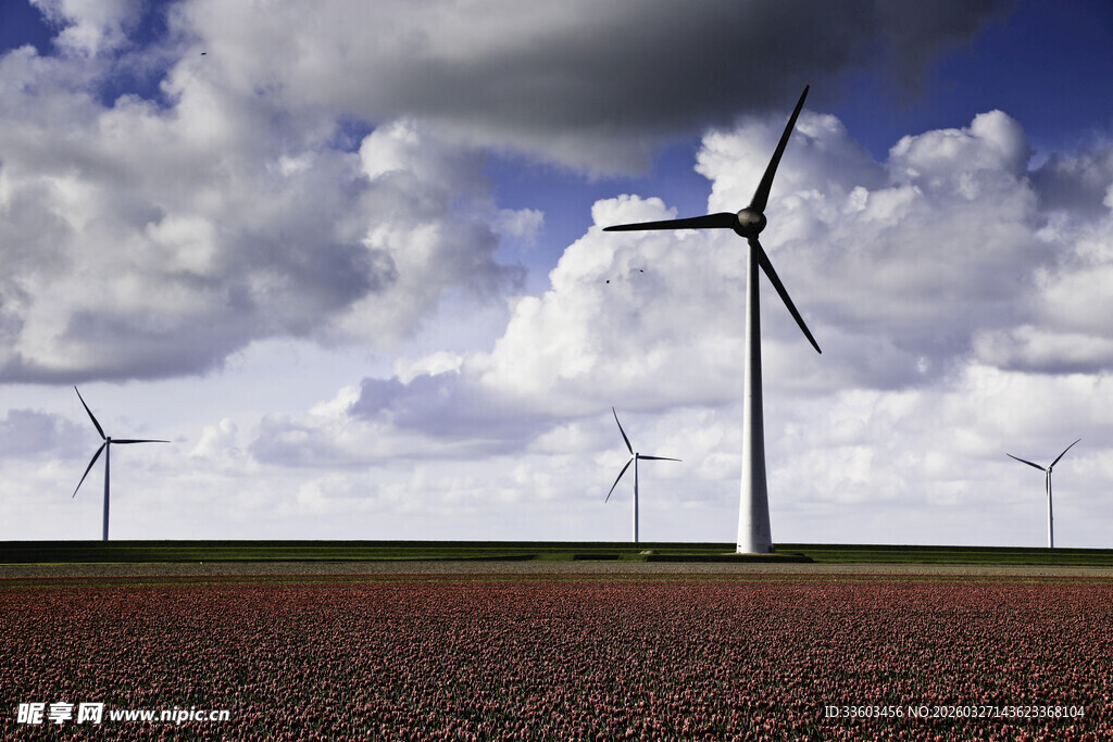 田野上的风力发电机