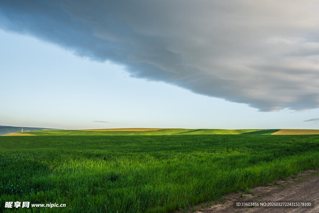 草原上的阴云与开阔绿野
