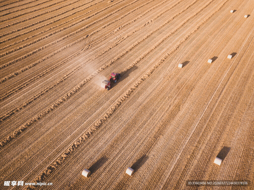 麦田中的农机作业场景
