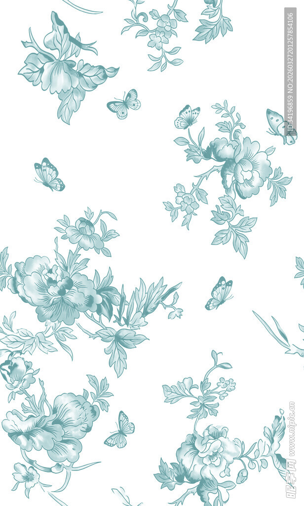 蓝绿色花卉图案纹理背景