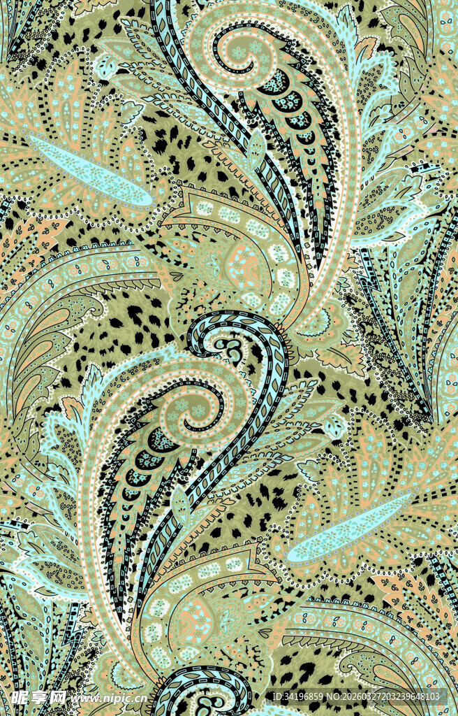 复古佩斯利花纹图案