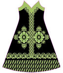 绿色花纹装饰的黑色连衣裙