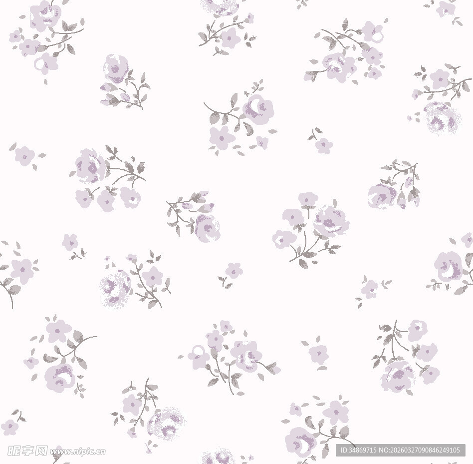 淡紫色花卉图数码印花
