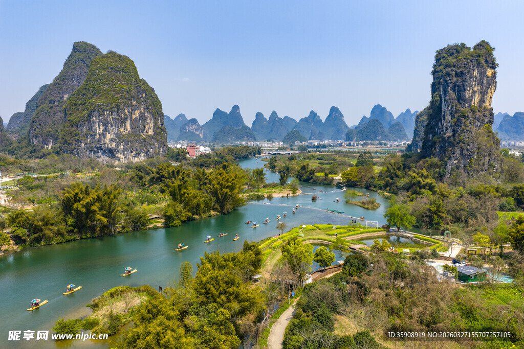 亚洲中国广西桂林阳朔遇龙河风光