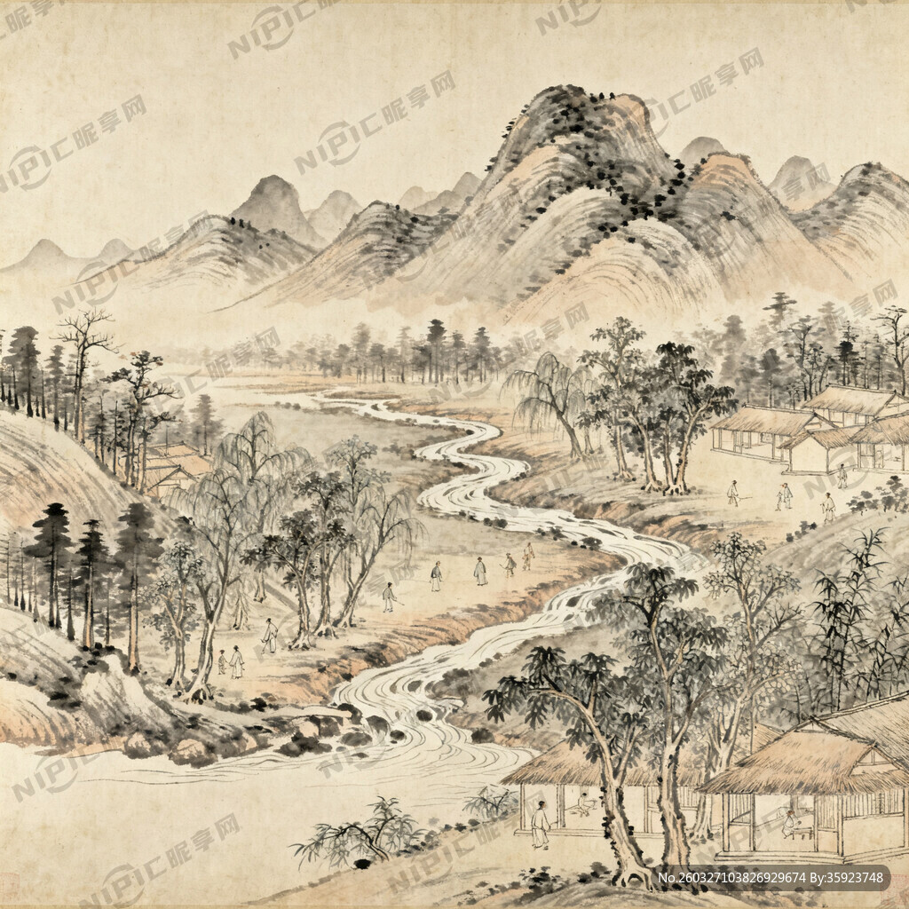 展示李公麟的龙眠山居图