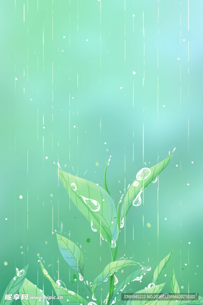 雨中嫩绿植物清新景象