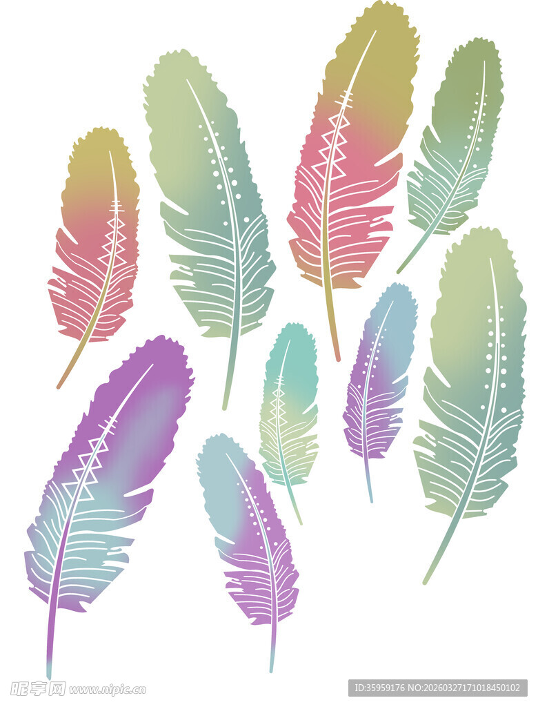 多彩渐变羽毛图案素材