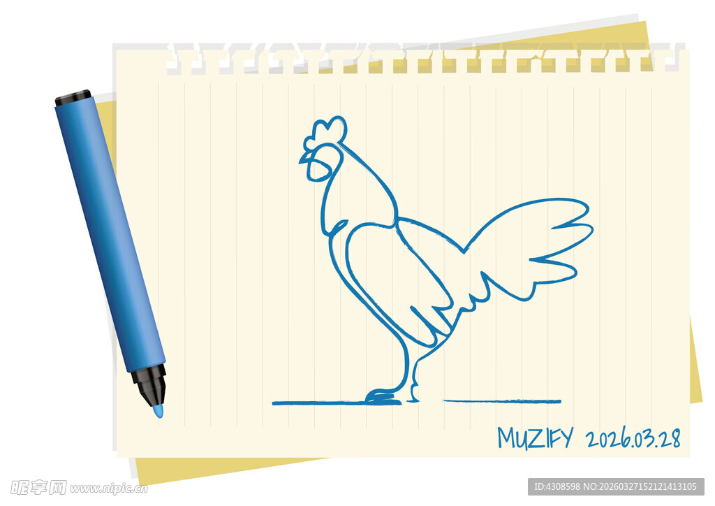 线条画 公鸡