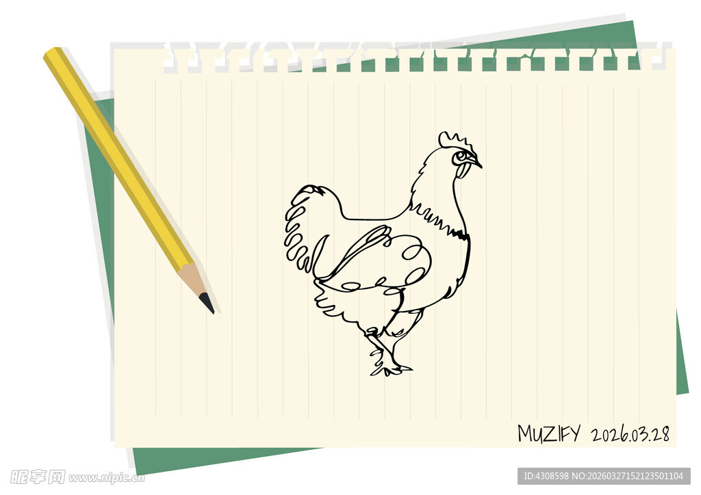 线条画 公鸡