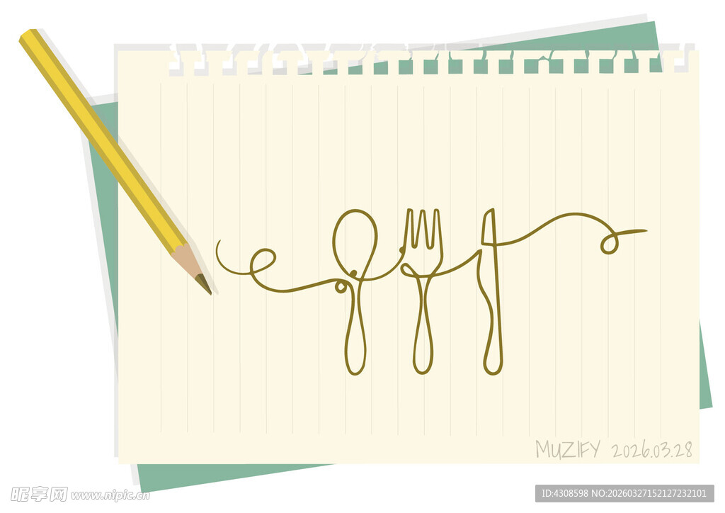 线条画 刀叉餐具