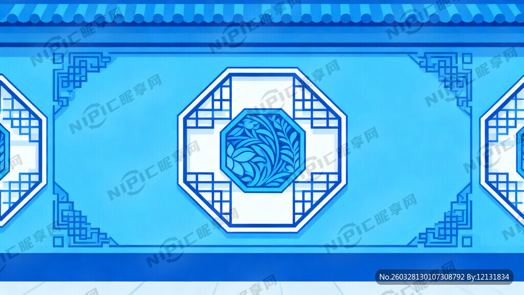 蓝色中国风背景墙
