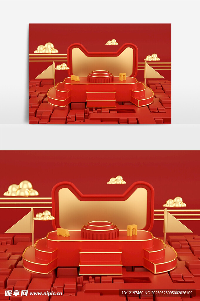 红色中式风格家居场景