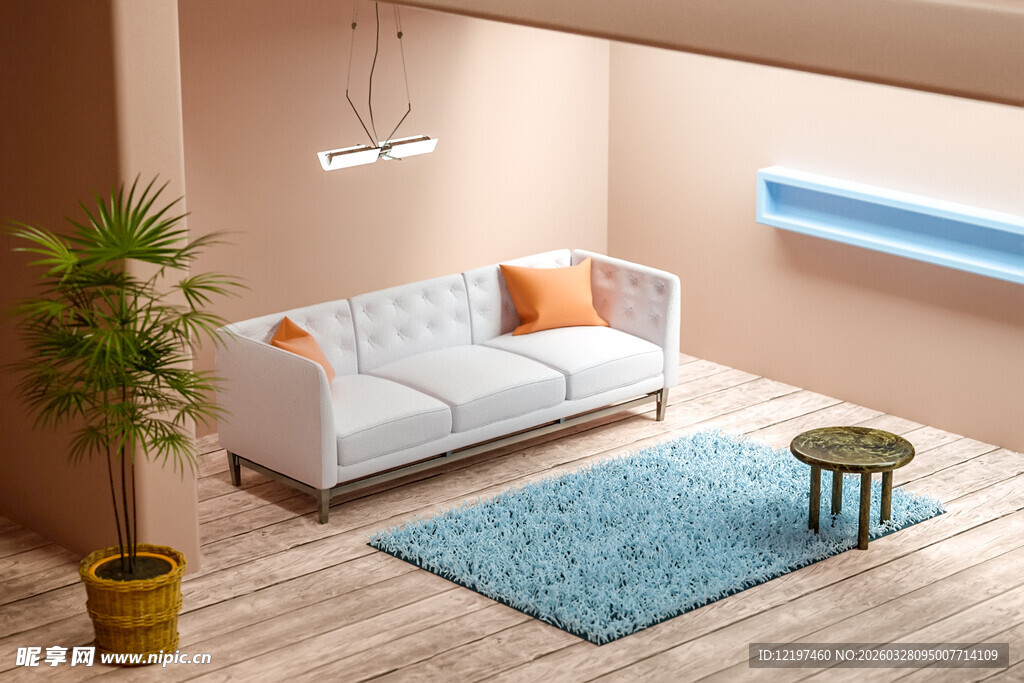 简约客厅沙发绿植场景展示