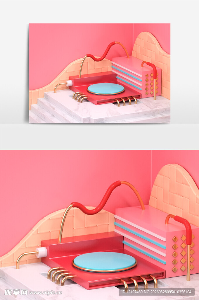 梦幻粉色系立体场景模型