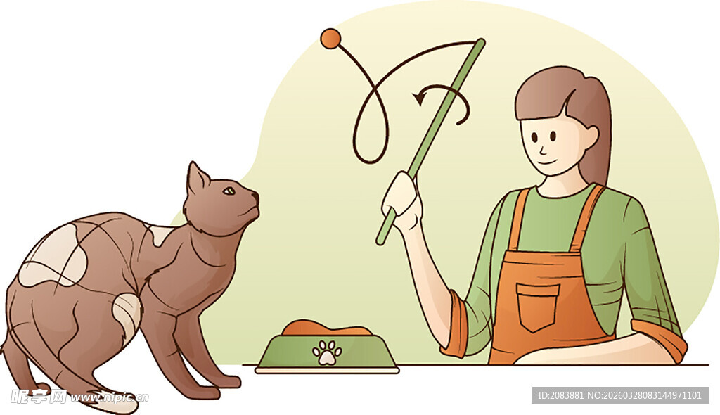 女子逗猫玩耍温馨场景