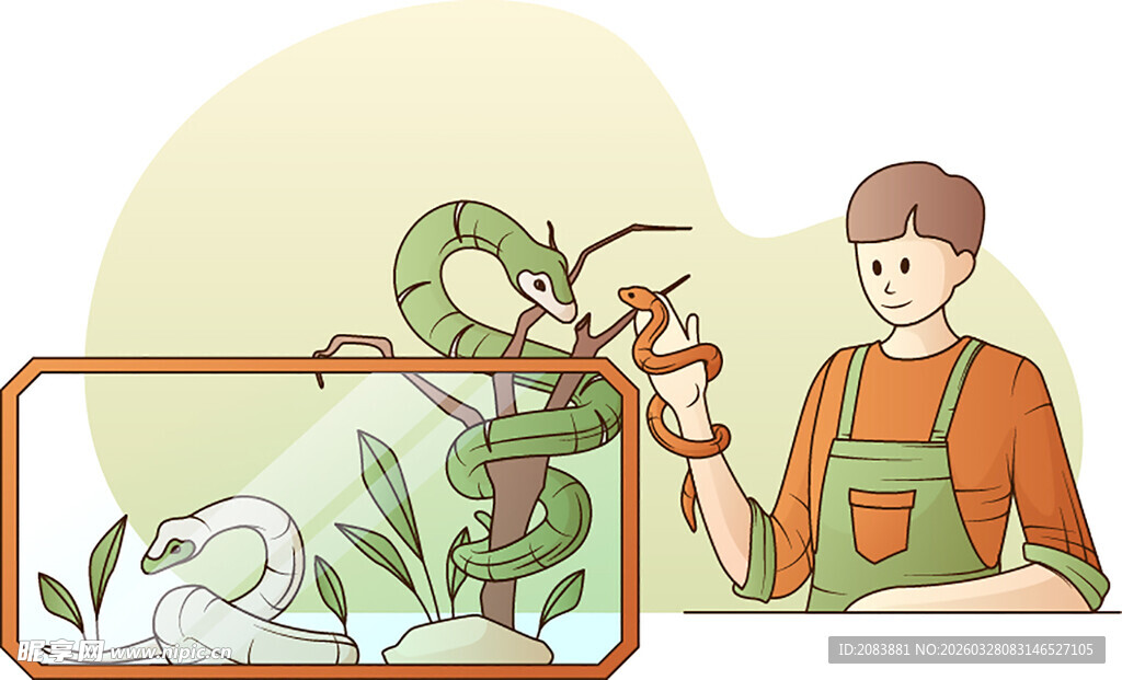 男孩精心照料宠物蛇