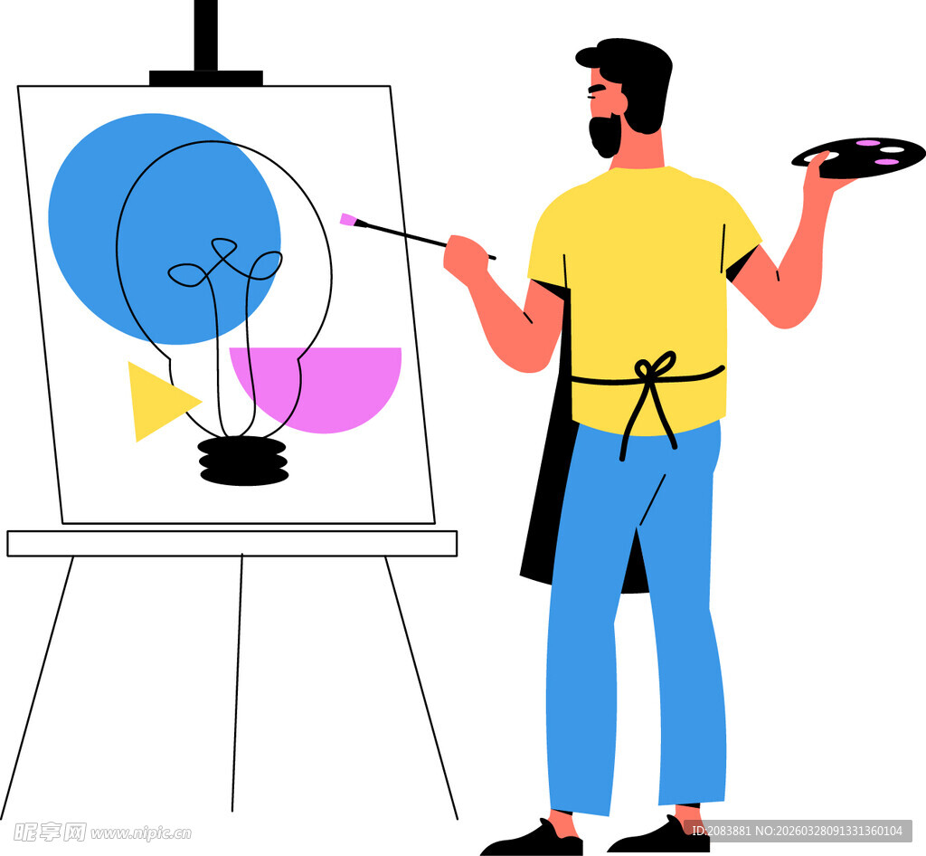 画家在画架前创作灵感画面