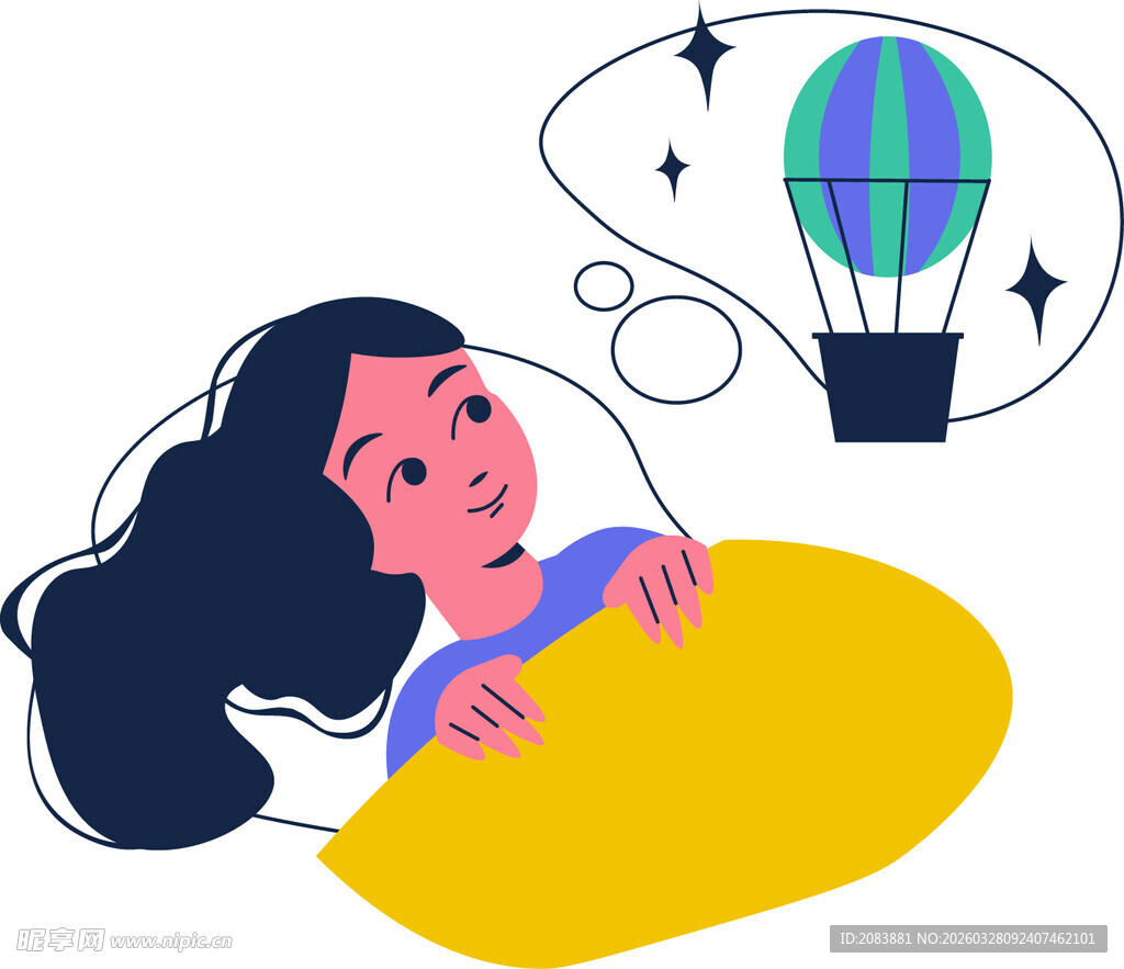 女孩躺卧幻想热气球之旅